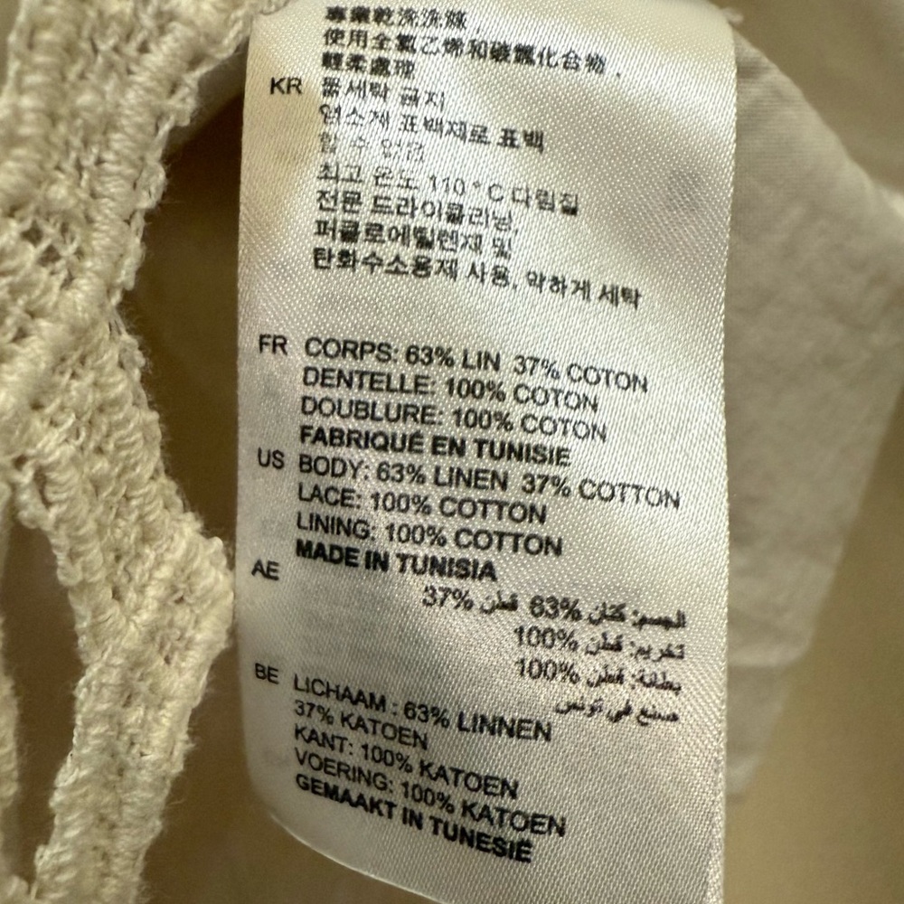 Sandro Paris Rita Linen Cotton Lattice Mini Dress, Cream White, Size 3 (US 8) - Picture 15 of 15